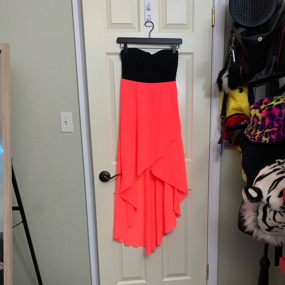 Windsor Black and Coral Asymmetrical Dress